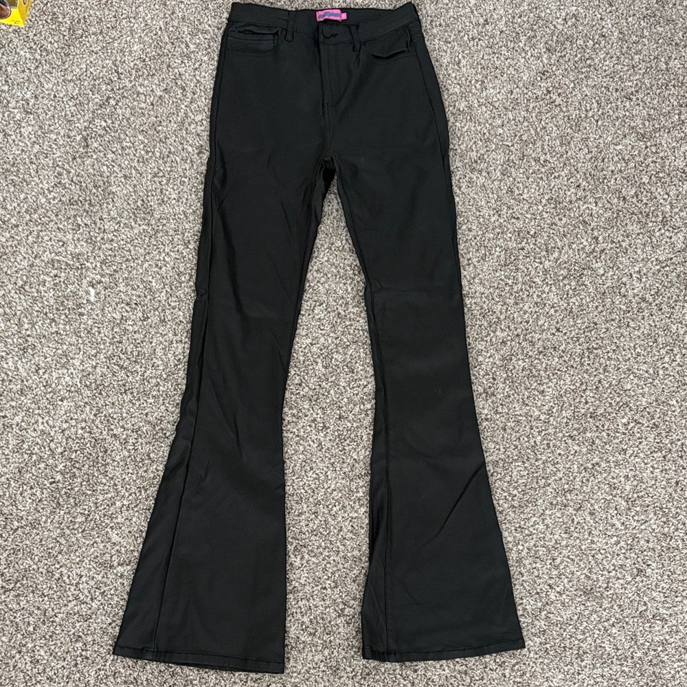 Faux Leather Black Flared Pants